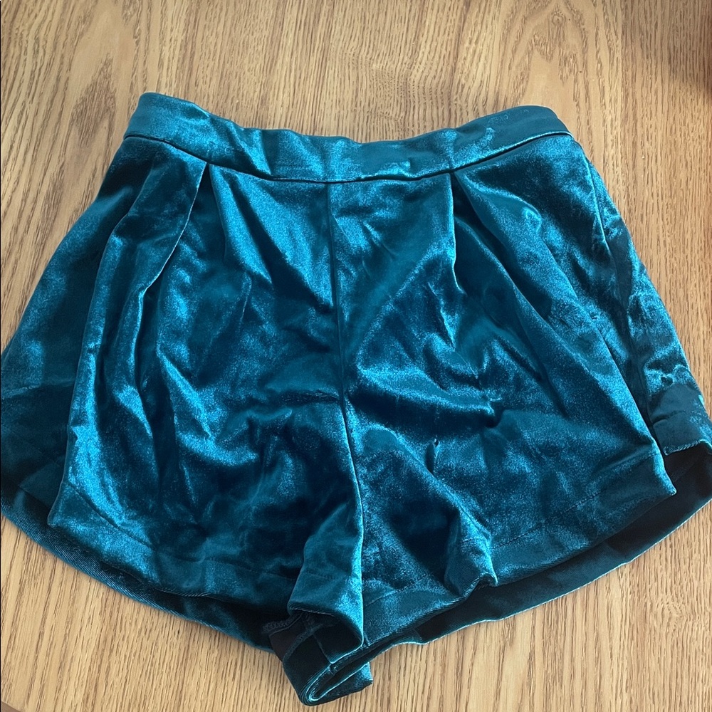 ASOS Teal/Emerald High Waist Velvet Shorts